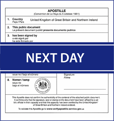 Next-day processing for notarisation and apostille documents